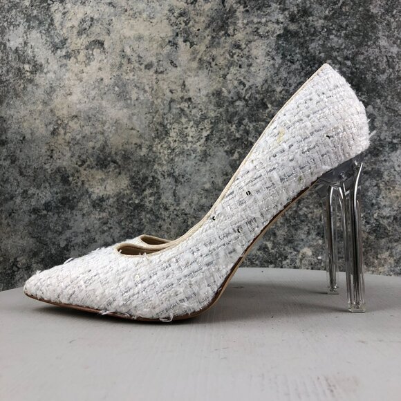 Nine West Women's 10.5M Tatiana White Silver Tweed Pointed Toe High Heel Pumps - Picture 6 of 13